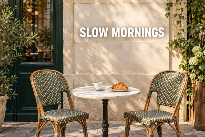 Actual Standard result removing the small PARIS, 2026 caption from a cafe practice image while retaining the larger heading.